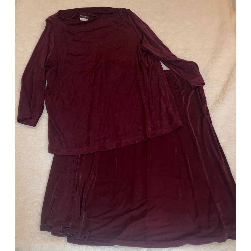 Citiknits Burgundy Cowl Neck Top and Midi Skirt Set Womens Large 2 Piece Maroon